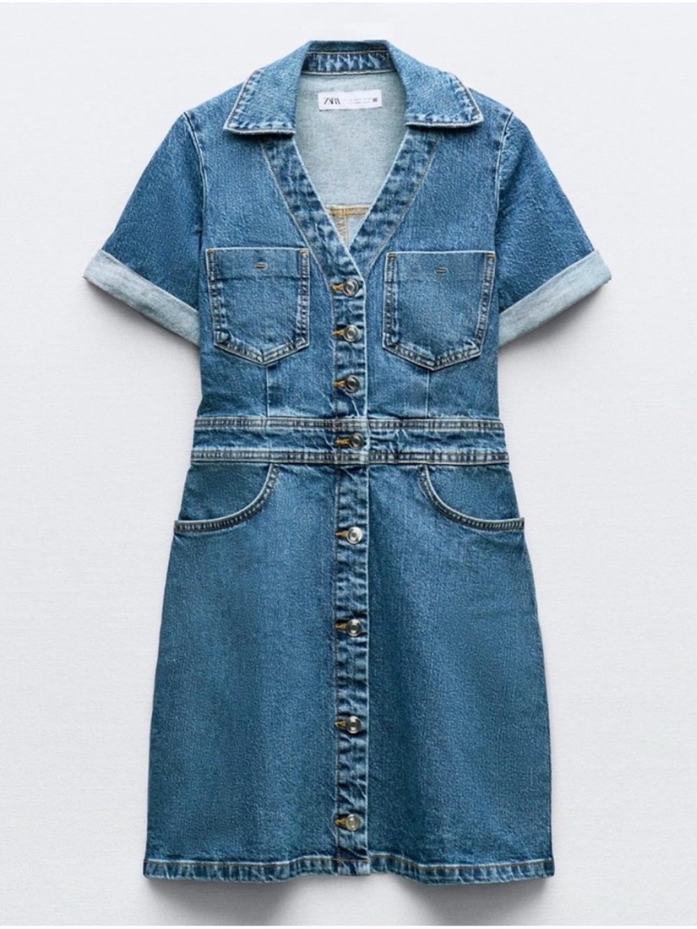 ZARA Mid-Blue Z1975 Denim Mini Dress Size X-Small